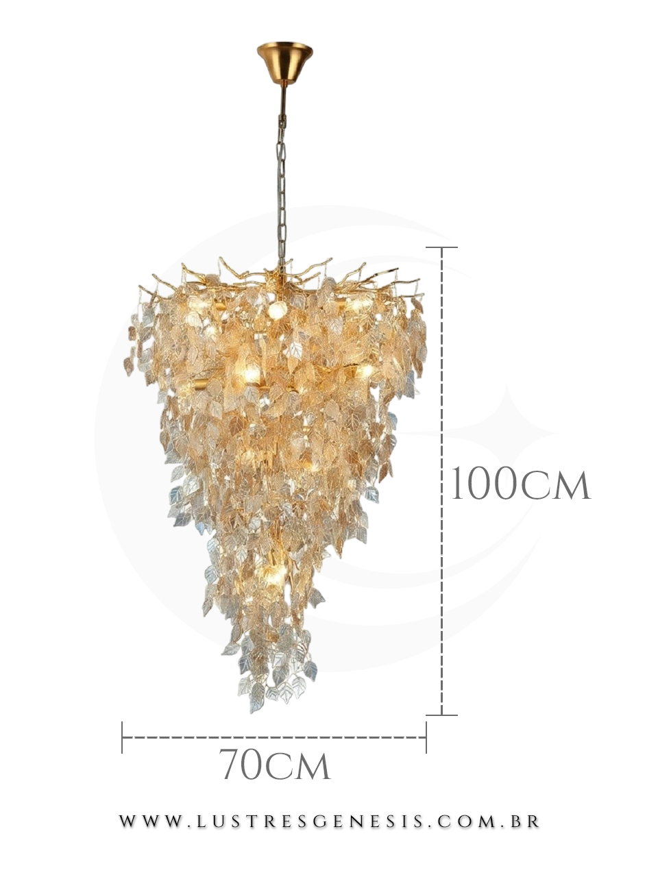 Lustre de Vidro Contemporâneo Dourado 100cm para Sala de estar de Pé direito Alto Hall Escadas